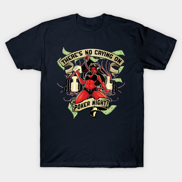 Black "Poker Night" graphic tee, featuring bold red and green design, perfect for casual wear and game nights.