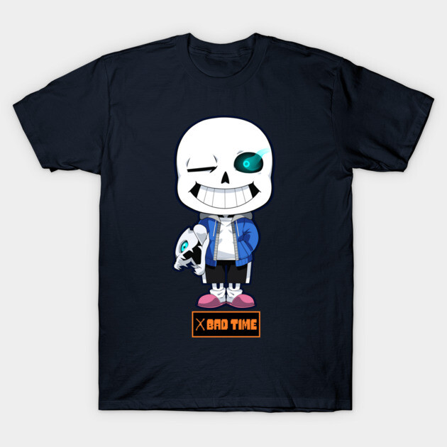 Navy blue graphic tee with cartoon skeleton design, perfect for casual wear, made from soft cotton material.
