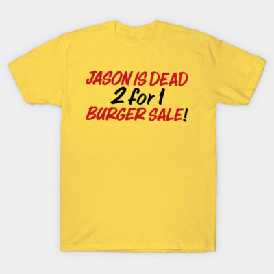 Yellow t-shirt with bold red and black text, casual style, perfect for promotional events or casual wear.