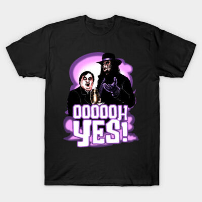 Black graphic T-shirt featuring bold "OOOOH YES!" text with purple accents, perfect for casual wear and statement style.