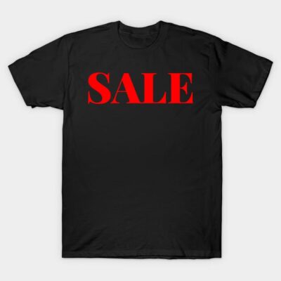 Black cotton t-shirt with bold red "SALE" text, casual style, perfect for everyday wear.