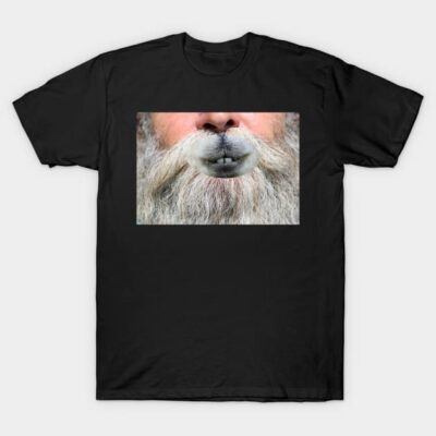 Black cotton t-shirt with a humorous beard and lips graphic design. Casual wear, comfortable and stylish.
