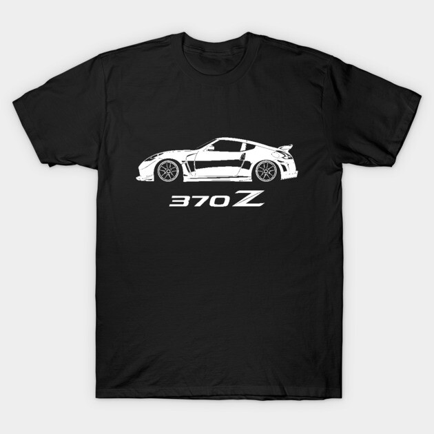 Black T-shirt with white sports car graphic and "370Z" text, casual wear, 100% cotton, unisex style.