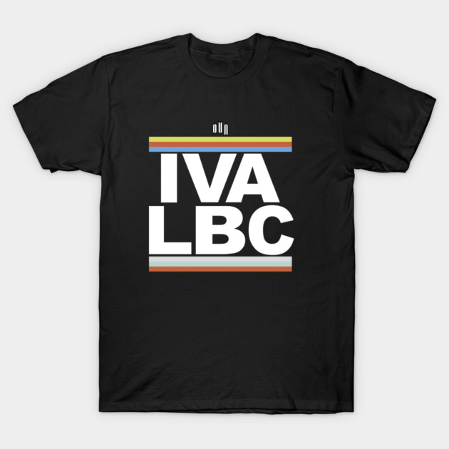 Black cotton t-shirt with bold white text and colorful stripes, casual style, perfect for everyday wear.