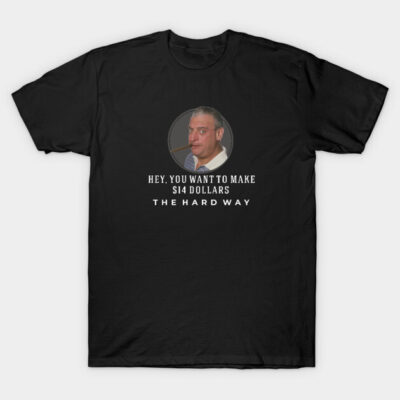 Black cotton t-shirt with humorous text and graphic design, casual style for everyday wear.