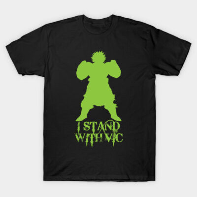 Black t-shirt with bold green silhouette graphic and text, casual style, suitable for everyday wear.