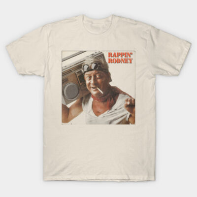 Vintage-style white T-shirt featuring retro boombox graphic design, ideal for casual wear and music enthusiasts.