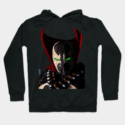 Black cotton hoodie with graphic print, featuring a bold character design and vibrant colors, perfect for casual wear.