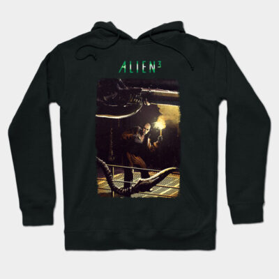 Black "Alien 3" hoodie with graphic print, unisex, cotton blend, casual wear.