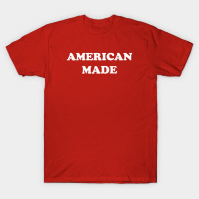Red "American Made" T-shirt, cotton, casual style, short-sleeved, ideal for everyday wear.