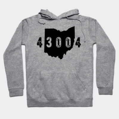 Gray hoodie with Ohio state graphic and "43004" text, casual wear, soft cotton blend, unisex style.