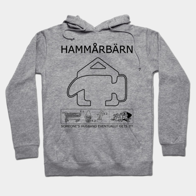 Gray hoodie with humorous design and text, featuring graphic illustrations. Casual wear, soft fabric, unisex style.