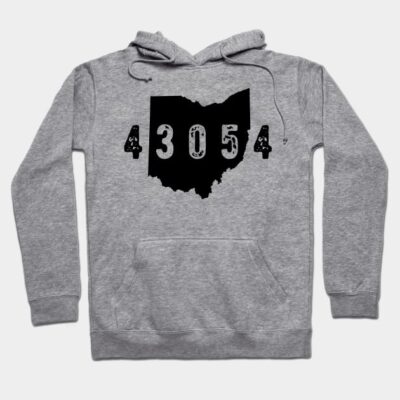 Gray hoodie with Ohio state outline and "43054" print, casual wear, soft cotton blend, unisex style.