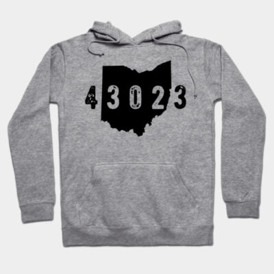 Gray hoodie with Ohio map and 43023 print, unisex casual wear, comfortable cotton blend, ideal for everyday use.