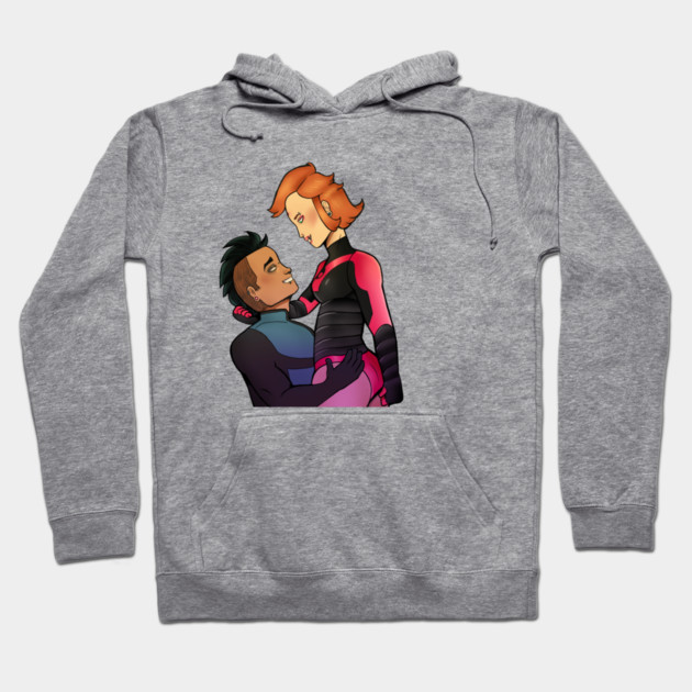 Gray hoodie with colorful cartoon design, featuring a vibrant graphic. Cozy cotton blend, perfect for casual wear.