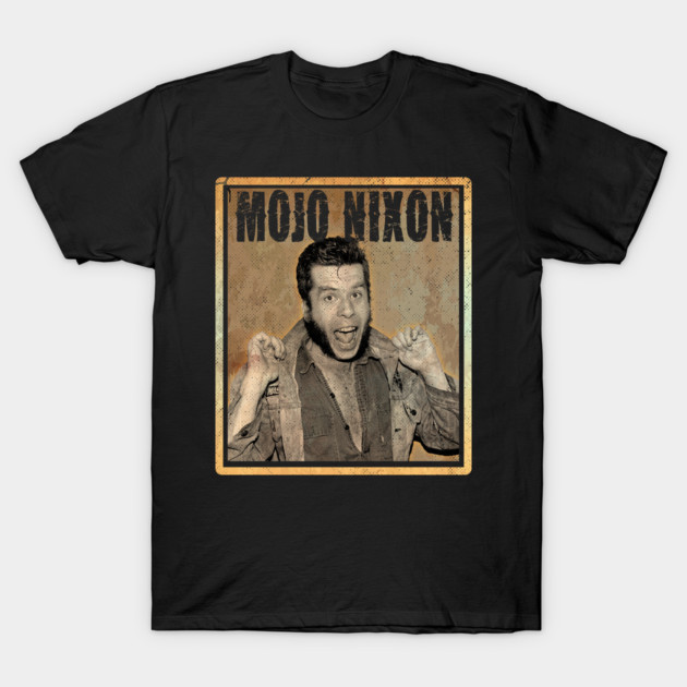 Black graphic t-shirt with vintage-style print, featuring bold text and retro design, casual wear for all seasons.