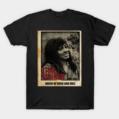 Black unisex t-shirt featuring vintage rock and roll graphic, casual wear, cotton material, comfortable fit.