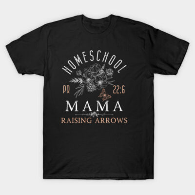 Black "Homeschool Mama" t-shirt with floral design, casual style, cotton material, ideal for homeschooling parents.