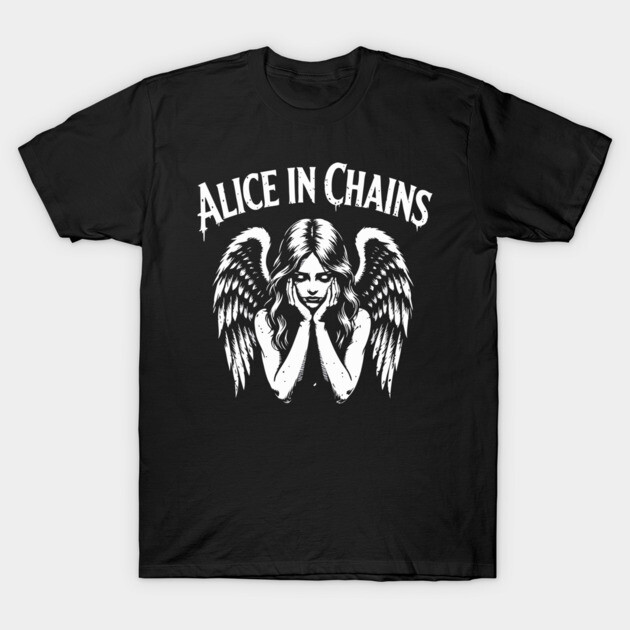 Black T-shirt with white angel design and bold text, casual wear, cotton material, unisex style, graphic print.