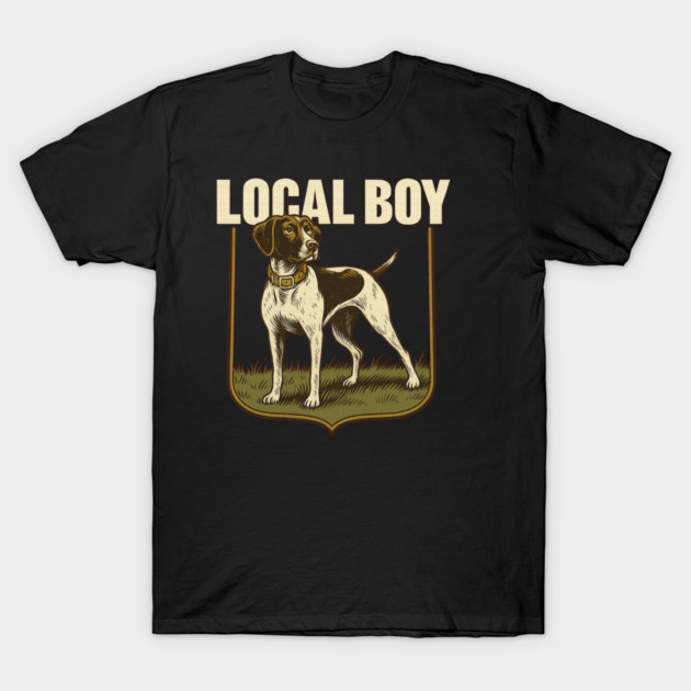 Black "Local Boy" graphic tee with vintage dog illustration, casual style, 100% cotton. Perfect for everyday wear.