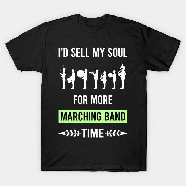 Black t-shirt with white marching band themed design, featuring musicians and bold text, perfect for music enthusiasts.