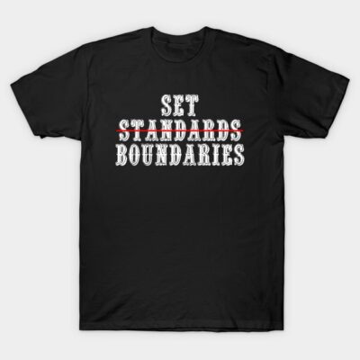 Black T-shirt with "Set Boundaries" text design, casual style, ideal for everyday wear, made from soft cotton material.