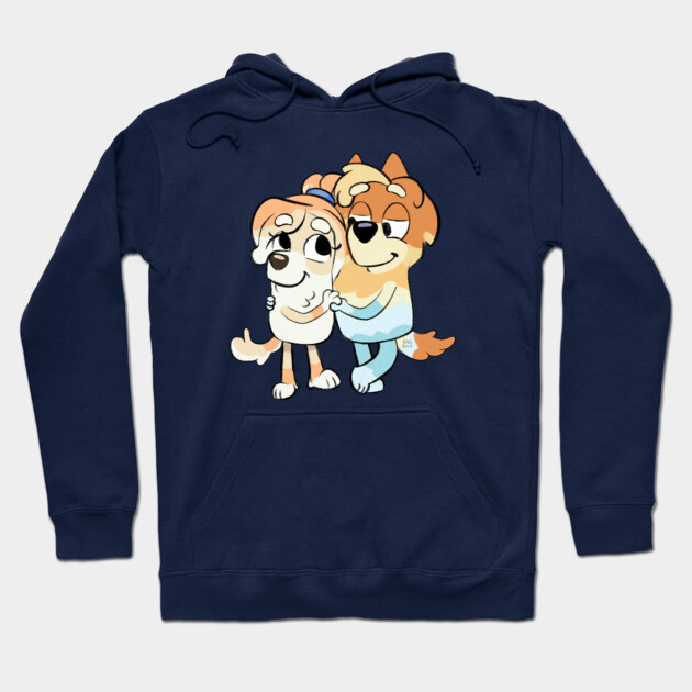 Navy blue hoodie featuring cartoon dogs in colorful outfits, cozy style, perfect for casual wear.
