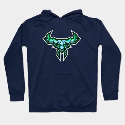 Navy blue hoodie with geometric bull design, casual wear, soft cotton blend, perfect for everyday comfort and style.