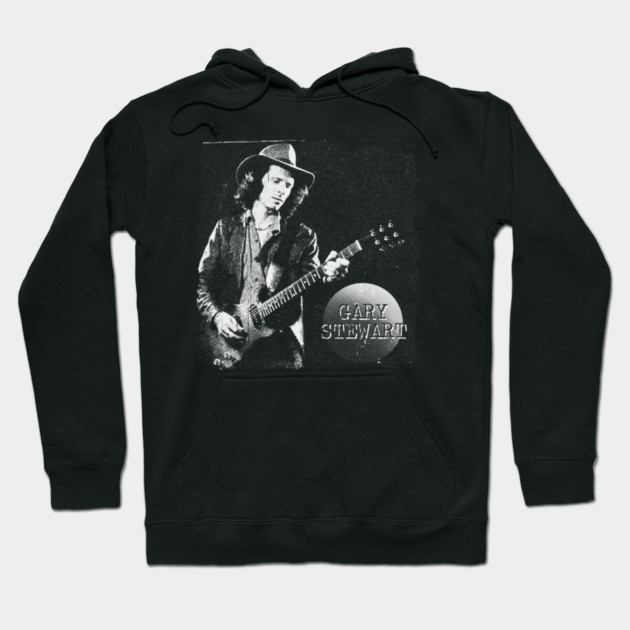 Black hoodie with vintage musician graphic, featuring guitar and hat design. Cozy cotton blend, ideal for casual wear.