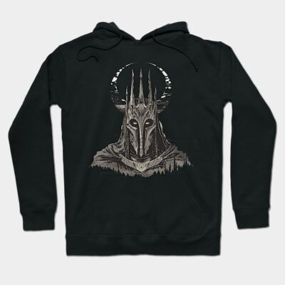 Black hoodie with fantasy-themed graphic design, featuring a medieval helmet. Ideal for casual wear, cotton blend.