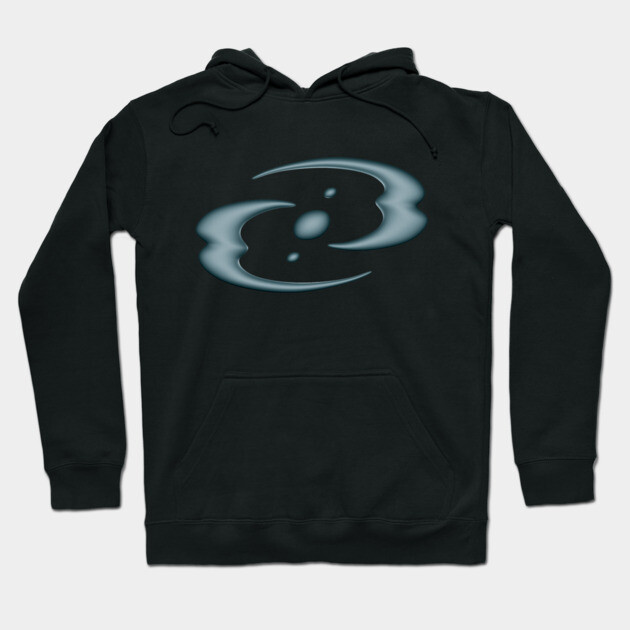 Black hoodie with abstract design, featuring cozy fit and adjustable drawstring. Perfect for casual wear and layering.