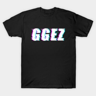 Black cotton t-shirt with "GGEZ" glitch print, casual gaming style, ideal for everyday wear or esports fans.