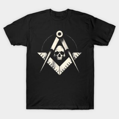 Black t-shirt with geometric skull design, casual style, ideal for everyday wear, soft cotton material.