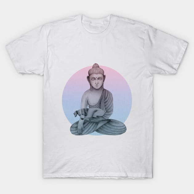 Buddha with dog 1 T-Shirt by KindSpirits