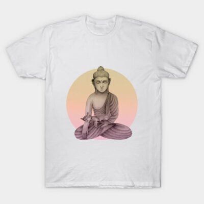 Buddha with cat 5 T-Shirt by KindSpirits