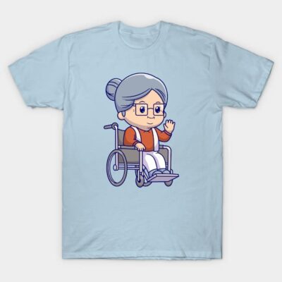 Cute Grandma Sitting On Wheelchair Cartoon T-Shirt by Catalyst Labs