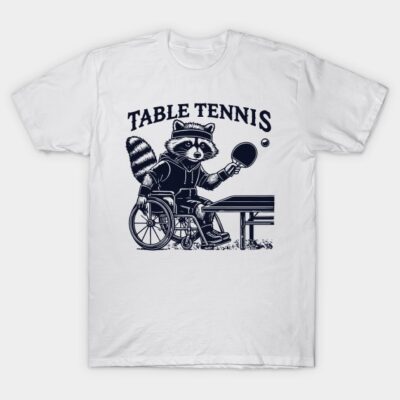 Wheelchair Table Tennis Raccoon Illustration T-Shirt by LuminOrb