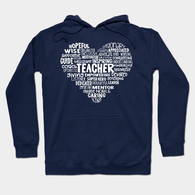 Teacher Heart Word Cloud Hoodie by Jitterfly
