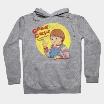 Gray "Good Guys" hoodie with colorful graphic design, casual cotton pullover, cozy and stylish for everyday wear.