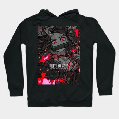 Black anime graphic hoodie featuring bold red accents, perfect for casual wear. Comfortable cotton blend material.