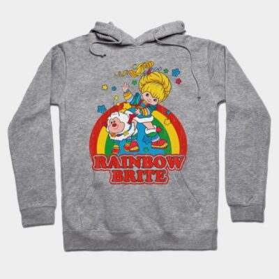 Gray Rainbow Brite hoodie with colorful retro design, perfect for casual wear, soft cotton blend material.