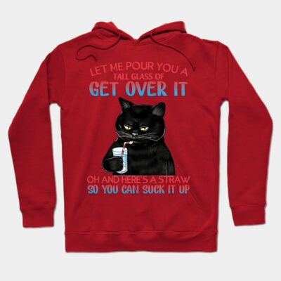 Red hoodie with black cat graphic and humorous text, casual style, soft cotton blend, perfect for everyday wear.