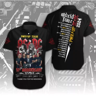 Black graphic tour shirt, 51st anniversary design, featuring vibrant text and images, perfect for music fans and collectors.