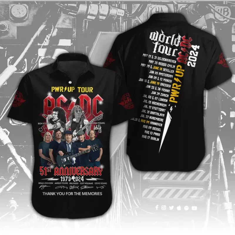 Black graphic tour shirt, 51st anniversary design, featuring vibrant text and images, perfect for music fans and collectors.