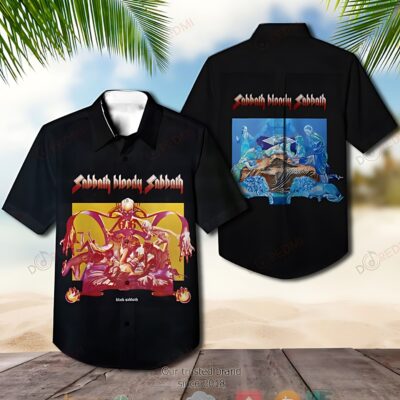 Black Sabbath Bloody Sabbath Hawaiian shirt, vibrant graphic design, casual wear, summer fashion, lightweight fabric.