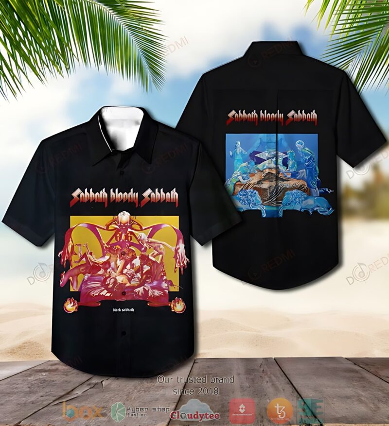 Black Sabbath Bloody Sabbath Hawaiian shirt, vibrant graphic design, casual wear, summer fashion, lightweight fabric.