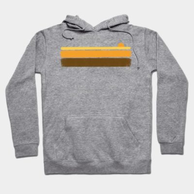 Gray hoodie with abstract yellow and brown stripe design, cotton material, casual style, perfect for everyday wear.