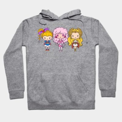 Gray hoodie with cute cartoon designs, featuring colorful characters. Casual wear, comfortable cotton blend material.