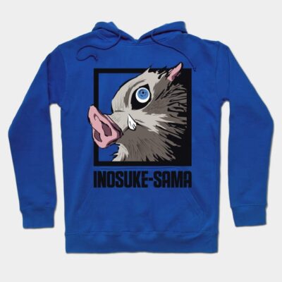 Blue hoodie with bold graphic design featuring a boar face and text, ideal for casual wear and comfort.