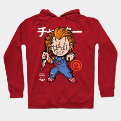 Red hoodie featuring a cartoon character design, casual style, cotton material, perfect for everyday wear.